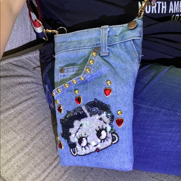 Handbags - Denim Cartoon Betty Boop Embellished Crossbody Bag